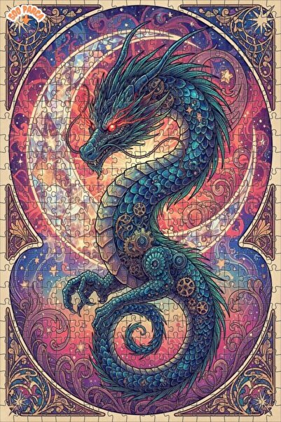 Teona Ahşap Celestial Dragon Double Layer Framed Wooden Puzzle 500 Pieces 50X30