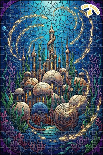 Teona Ahşap Mermaid Palace Stained Glass Look Wooden Puzzle Double Layer Fram...