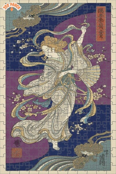 Teona Ahşap Japanese Beauty with Floral Clothing Oil Painting Look Art 250 Pi...