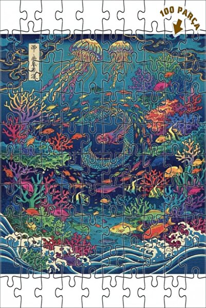 Teona Ahşap لغز خشبي على شكل تنين تحت الماء وقناديل البحر بتصميم لوحة زيتية 1...