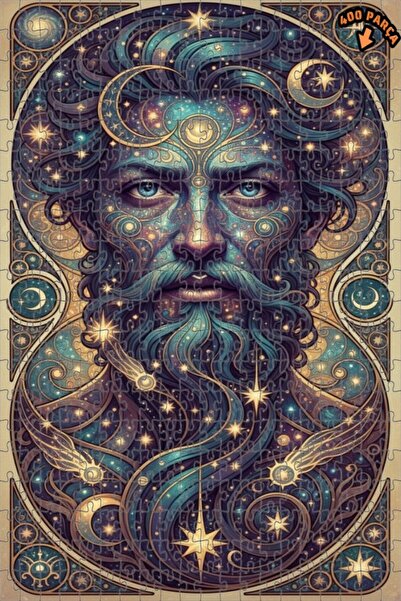 Teona Ahşap لوحة فنية خشبية مؤطرة بطبقتين على شكل وجه كوني، 400 قطعة، مقاس 35x35