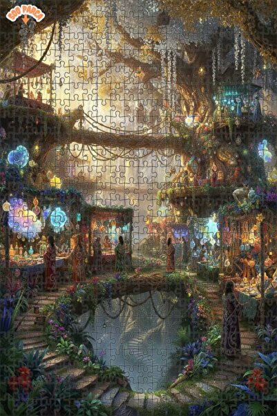 Teona Ahşap Magical Forest Market Oil Painting Look 500 Piece 50X30