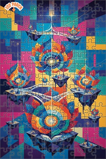 Teona Ahşap Universe Flowers Sky Blue Double-Layered Framed Wooden Puzzle 150...