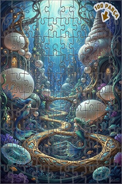 Teona Ahşap لغز خشبي فني بتصميم مدينة حورية البحر مرسوم بالزيت 100 قطعة 25x25