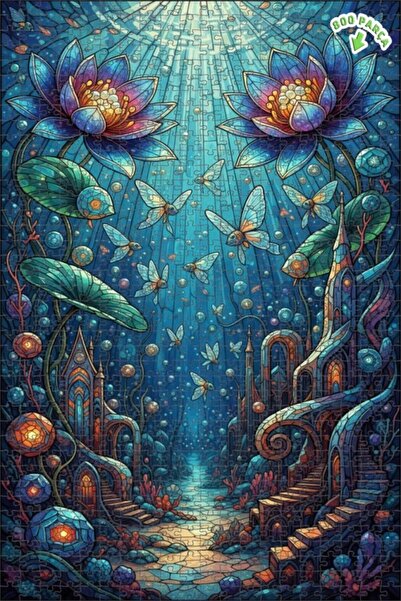 Teona Ahşap لغز خشبي مؤطر بطبقتين بمظهر لوحة زيتية لحديقة غامضة تحت الماء 800...