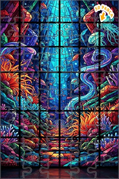 Teona Ahşap لغز خشبي ملون على شكل عالم تحت البحر، مطرز بالزجاج، ذو طبقتين، 50...