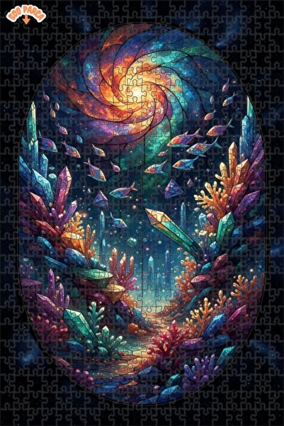 Teona Ahşap Galactic Crystal Fishes Oil Painting Look Art 500 Pieces 50X30