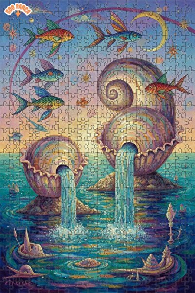 Teona Ahşap Magic Fishes Double Layer Framed Wooden Puzzle 500 Pieces 50X30