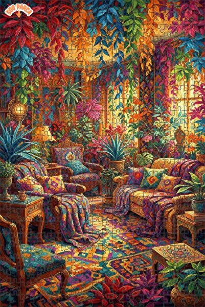 Teona Ahşap Bohemian Garden Hall Oil Painting Look Double Layer Framed Wooden...