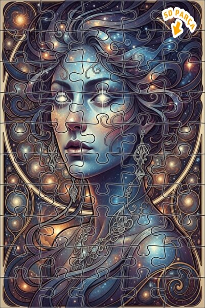 Teona Ahşap لوحة فنية خشبية مؤطرة على شكل امرأة في الكون، مكونة من 50 قطعة، م...