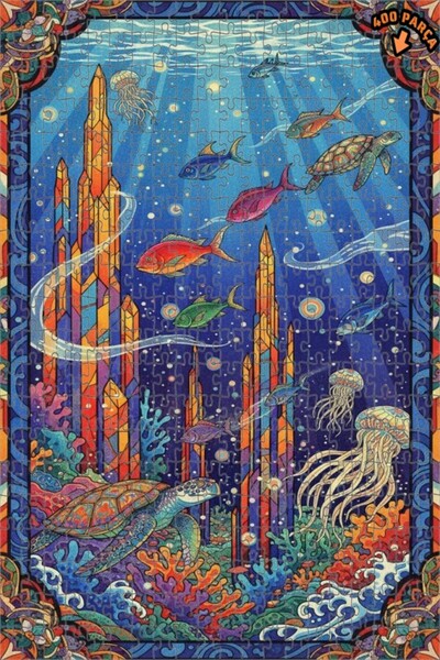 Teona Ahşap لغز فني على شكل مدينة سحرية تحت البحر بمنظر فني بالألوان الزيتية ...