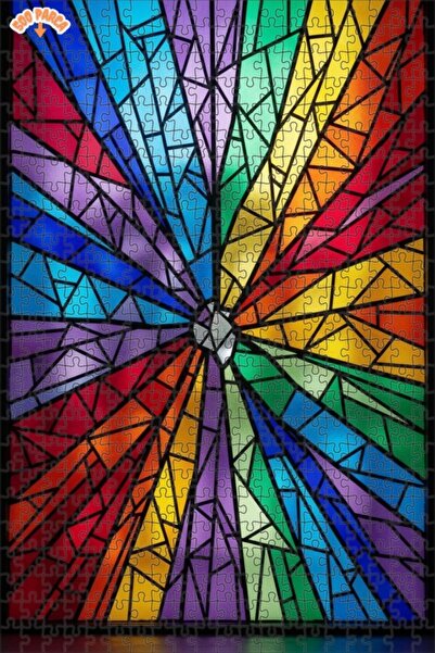 Teona Ahşap Rainbow Patterned Geometric Art Double Layer Framed Wooden Puzzle...