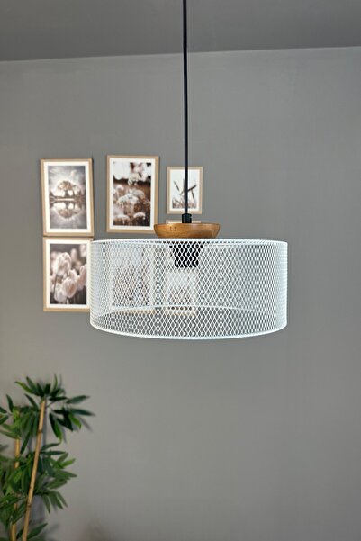 Bamyum Ferix Beyaz Tekli Metal Avize Ahşap Tabak Başlık Rustik Mutfak Modern ...