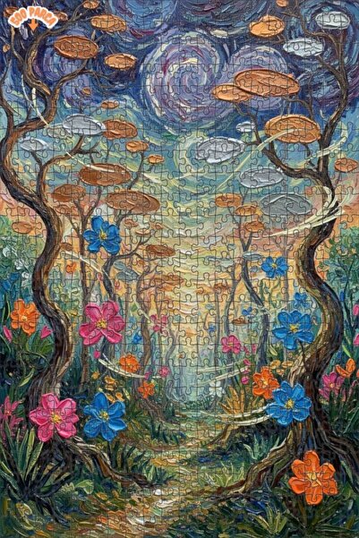 Teona Ahşap لغز خشبي مؤطر ذو طابقين على شكل طريق في الغابة بمظهر لوحة زيتية 5...