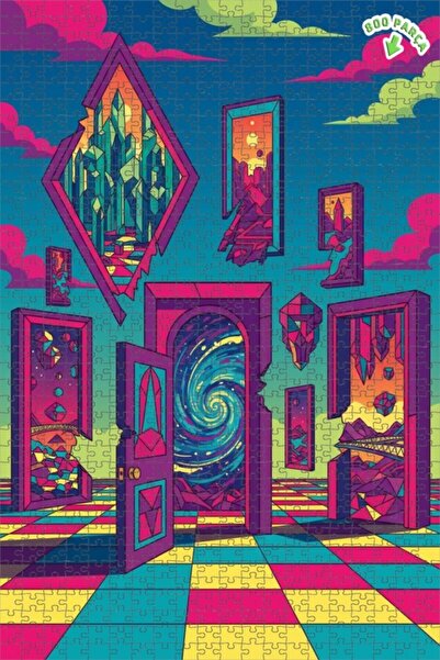 Teona Ahşap لغز أبواب الكون الغامض ذو الطابقين بإطار خشبي 800 قطعة 70x50