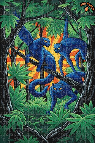 Teona Ahşap لغز خشبي مؤطر من طبقتين بتصميم فهدات الغابة الزرقاء من ميستيك فور...