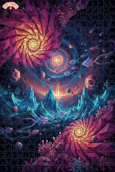 Teona Ahşap Galactic Crystal Fish School Oil Painting Lookalike Art Puzzle 50...