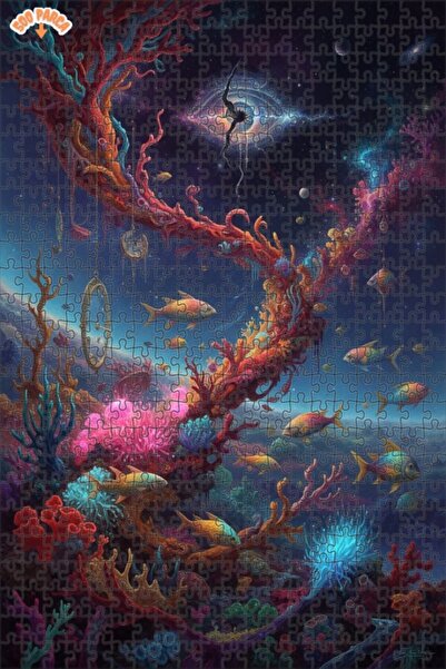 Teona Ahşap Fantastic Cosmic Submarine Dream Oil Painting Double-Decker Frame...