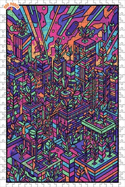 Teona Ahşap لغز خشبي ملون بتصميم فني خطي لغابة المدينة مكون من طابقين 500 قطع...