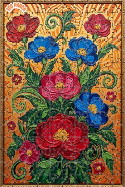 Teona Ahşap Vibrant Colors Oil Painting Look Flower Bouquet Double Layer Fram...