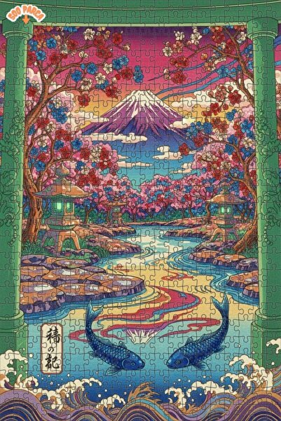 Teona Ahşap لغز خشبي مؤطر بطبقتين مع منظر لأسماك التنين وجبال فوجي 500 قطعة 5...