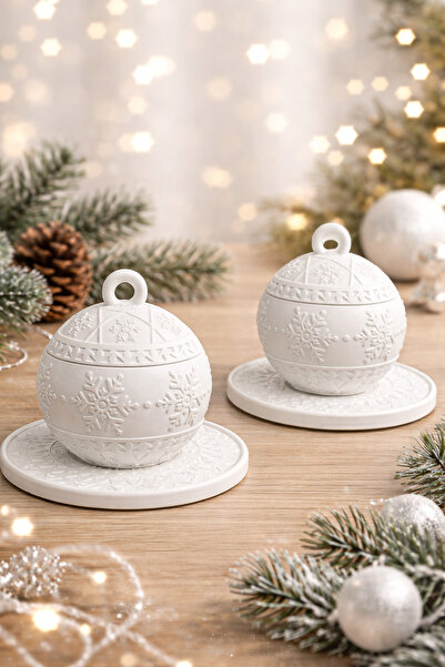 Nativya Home İkili Kar Tanesi Desenli Taş Tozu Dekoratif Biblo & Kapaklı Kase...