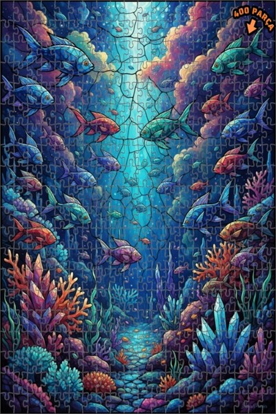 Teona Ahşap لغز خشبي مؤطر بتصميم فني للأسماك الملونة تحت البحر، ذو طابقين، 40...