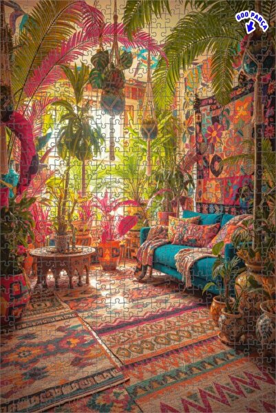 Teona Ahşap Bohem Bahçe Stili Renkli Çiçekli Duvar Halısı Çift katlı Çerçevel...