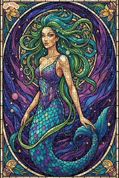 Teona Ahşap Mermaid Art Mosaic-Looking Double-Deck Framed Wooden Puzzle 500 P...