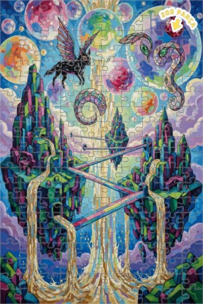 Teona Ahşap لغز خشبي مكون من طبقتين بإطار على شكل مخلوقات مجنحة رائعة وشلالات...