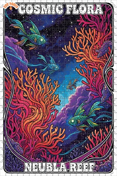 Teona Ahşap Cosmic Coral Fish Art Double Layer Framed Wooden Puzzle 500 Piece...