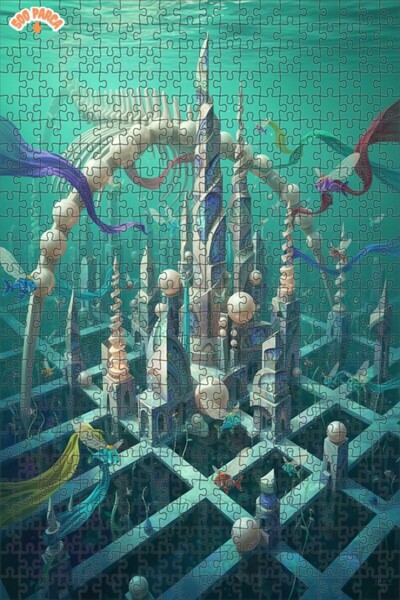 Teona Ahşap Mysterious Ocean City Oil Painting Look Art Puzzle 500 Pieces 50X30