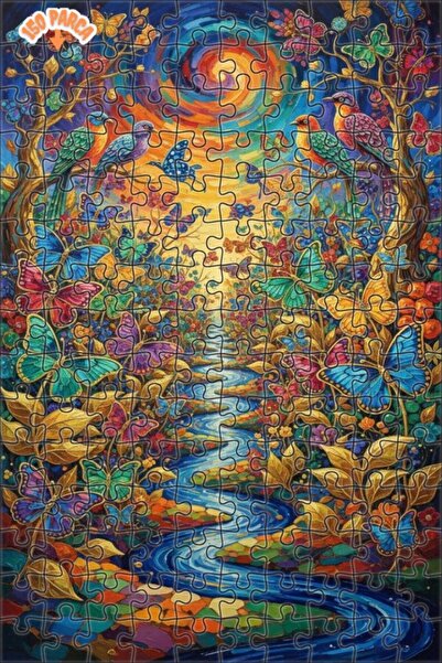 Teona Ahşap Colorful Butterflies and Birds Themed Oil Painting Look Wooden Pu...