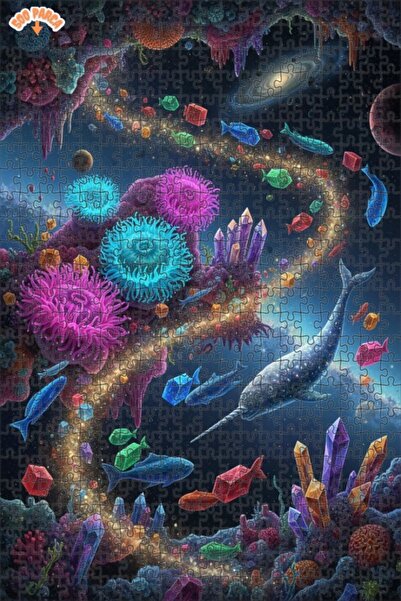 Teona Ahşap Galactic Submarine Crystal Fish Puzzle Double Layer Framed Wooden...