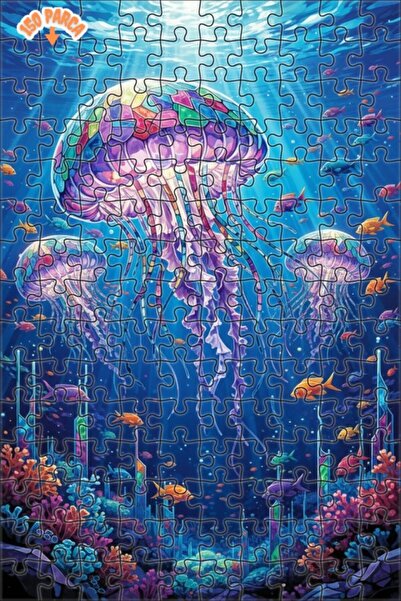 Teona Ahşap Colorful Jellyfish Artwork Double Layer Framed Wooden Puzzle 150 ...