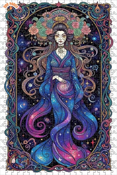 Teona Ahşap لوحة فنية زيتية لامرأة في الكون بمظهر المجرة، لوحة خشبية مؤطرة ذا...