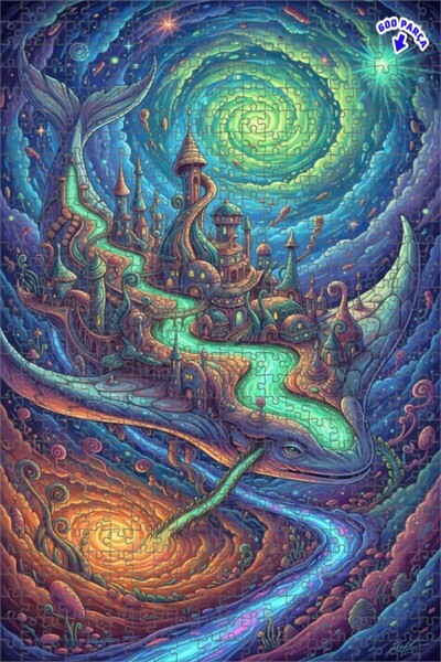 Teona Ahşap لغز خشبي مذهل على شكل مدينة الحوت بمظهر مائي ذو طابقين 600 قطعة 5...