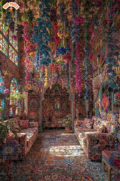 Teona Ahşap Magical Garden Room Oil Painting Look Double Layer Framed Wooden ...