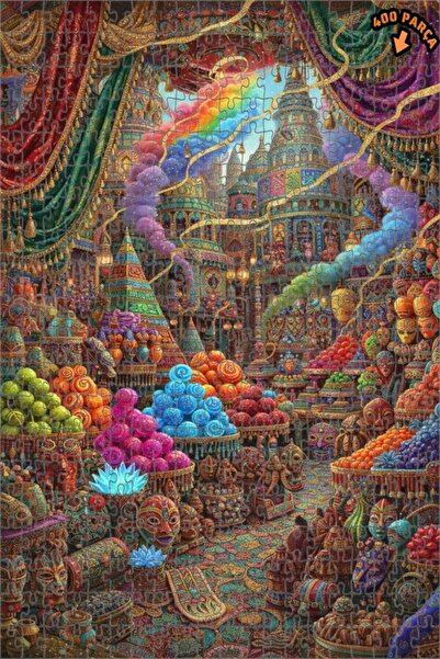 Teona Ahşap لغز خشبي مؤطر ذو طابقين بتصميم سوق الشرق الرائع، مزين برسومات زيت...