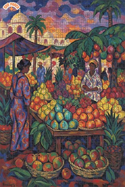 Teona Ahşap Lively Market Fruit Basket Oil Painting Look Wooden Puzzle 500 Pi...