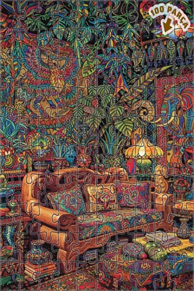 Teona Ahşap لغز خشبي بتصميم منزل الغابة الاستوائية مع رسم زيتي 100 قطعة 25x25