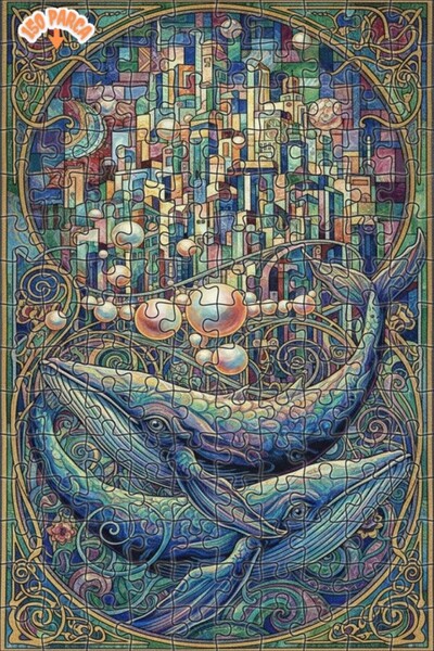 Teona Ahşap لغز خشبي مؤطر من طبقتين من سلسلة مدن الحيتانيين السحرية 150 قطعة ...