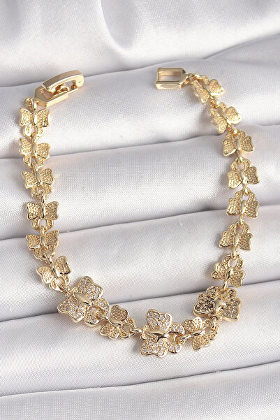 Genel Markalar Mey İthalat® Pirinç Gold Renk Zirkon Taşlı Kelebek Model Zinci...