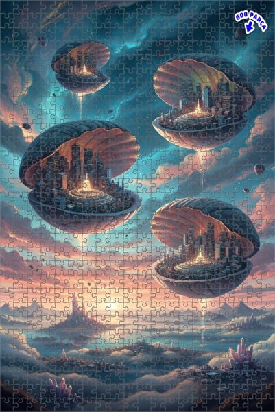 Teona Ahşap أحجية خشبية مؤطرة ذات طابقين بتصميم مدينة في السماء، ملونة بالزيت...