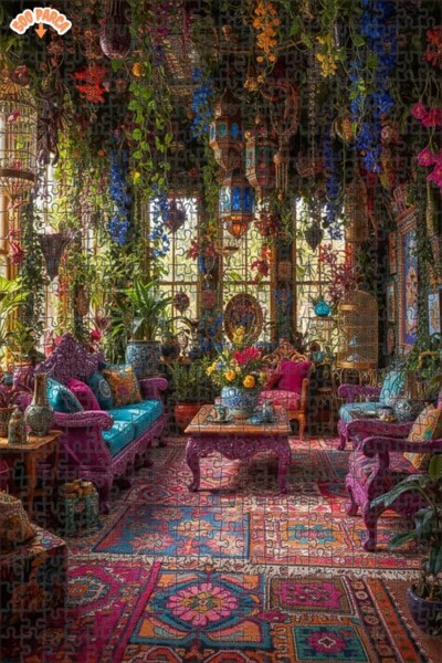 Teona Ahşap Bohemian Flower Garden Hall Double-Storey Framed Wooden Puzzle 50...