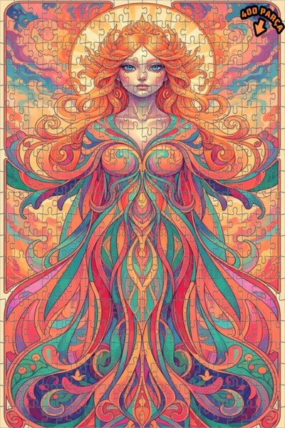 Teona Ahşap لغز خشبي مؤطر بطبقتين بتصميم فني يشبه الرسم المائي لشخصية أنثوية ...