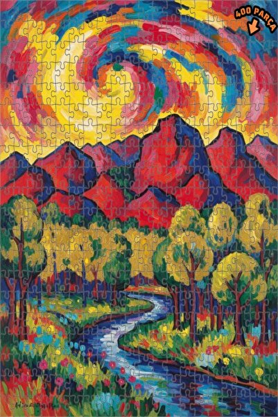 Teona Ahşap لغز خشبي مؤطر من طبقتين بتصميم الجبال المتدفقة والسماء الملونة، 4...