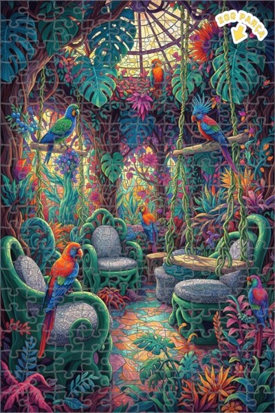 Teona Ahşap لغز خشبي مؤطر من طبقتين بتصميم زاوية الغابة والببغاوات الملونة، 2...