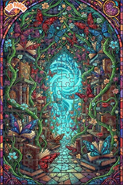 Teona Ahşap Mysterious Butterflies and Enchanted Books Oil Painting Double-La...