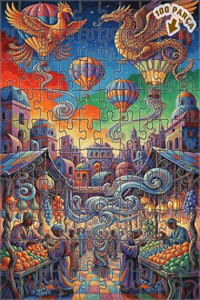 Teona Ahşap سوق سحري مع بالونات التنين والفينيق 100 قطعة 25x25